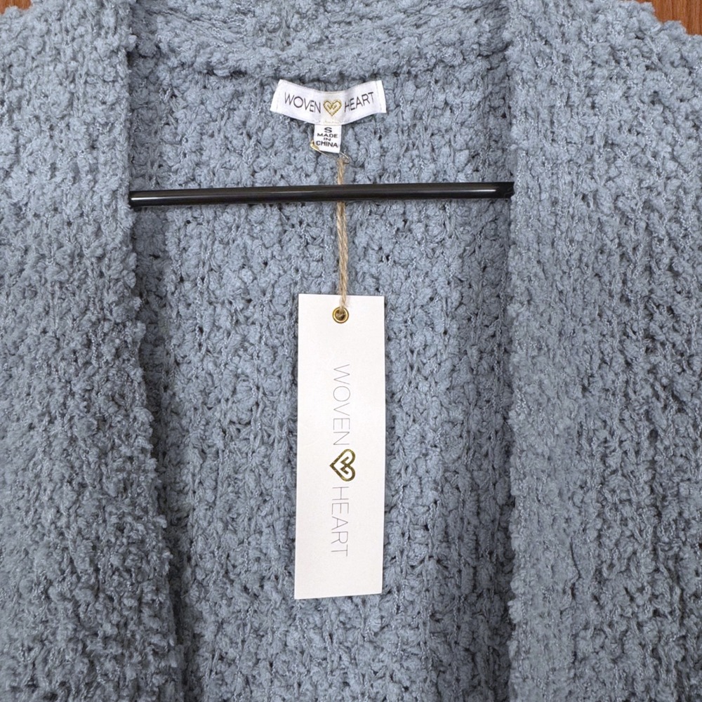 NWT Woven Heart Womens Popcorn Knit Open Front Cardigan Blue S Cottage Cabincore - Picture 3 of 9